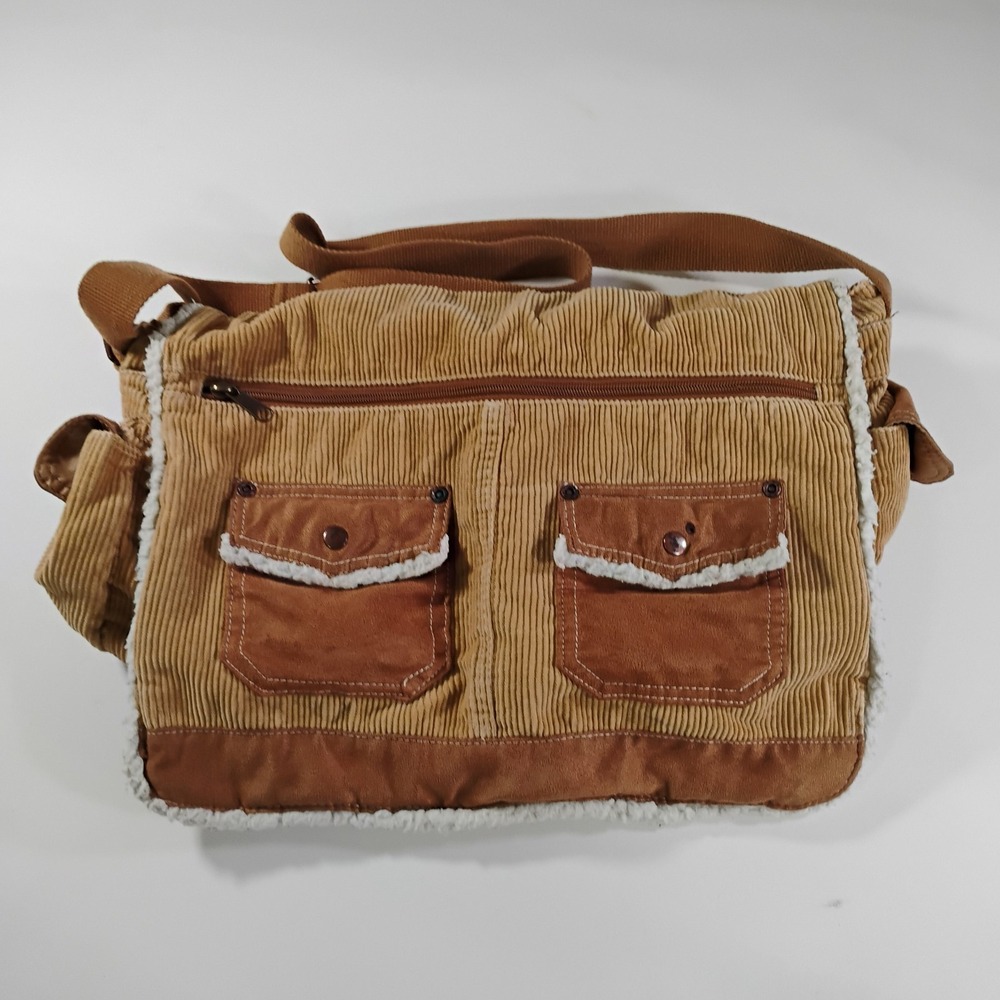Vanity Tan Corduroy Women's Bag Satchel Purse W/ Shoulder Strap 100% Cotton
